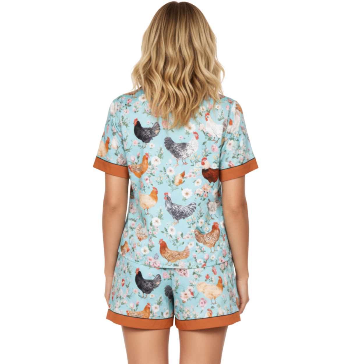 Floral Chicken Print Pajama Set