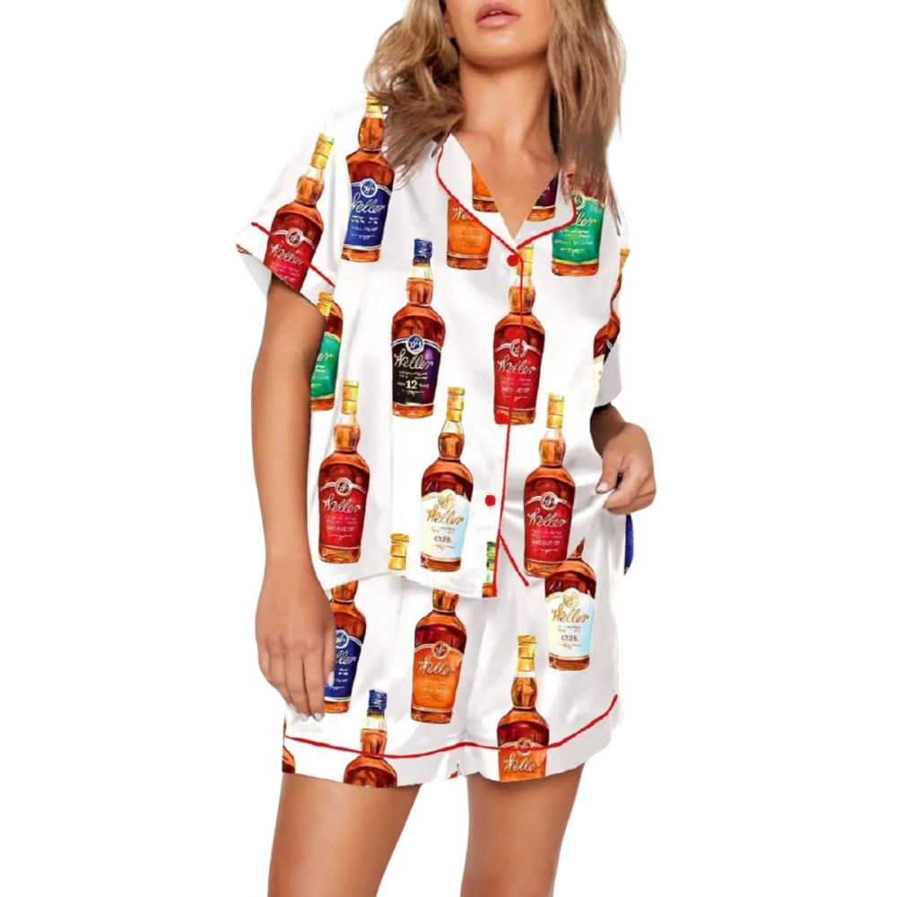 Party Pajama Set With Iconic Bottle Prints For Women
