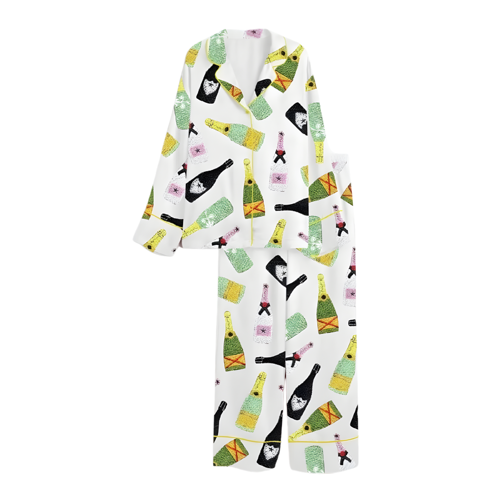 Festive Bottle Design Satin Pajama Set 
