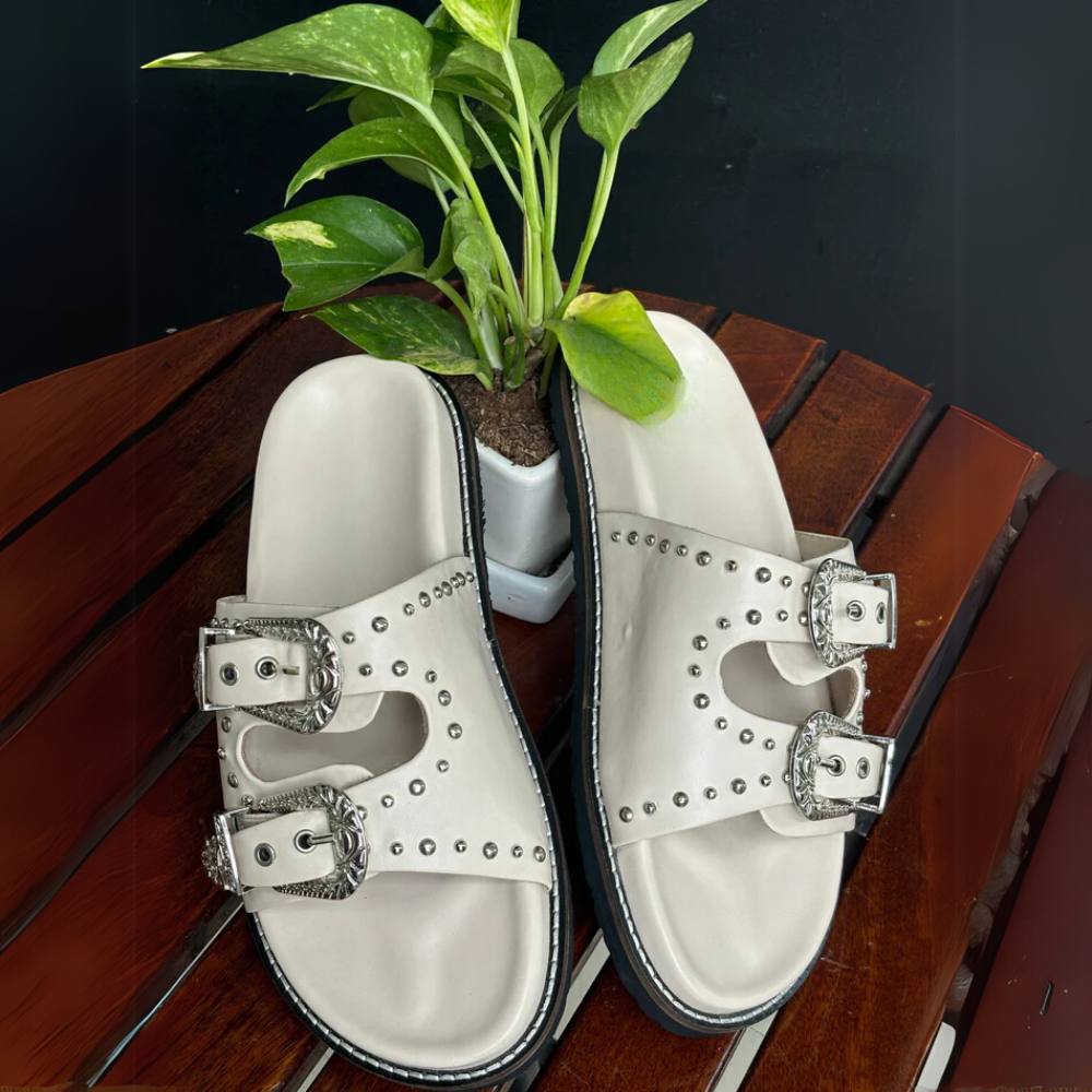 Silver Studded Buckled Sandals