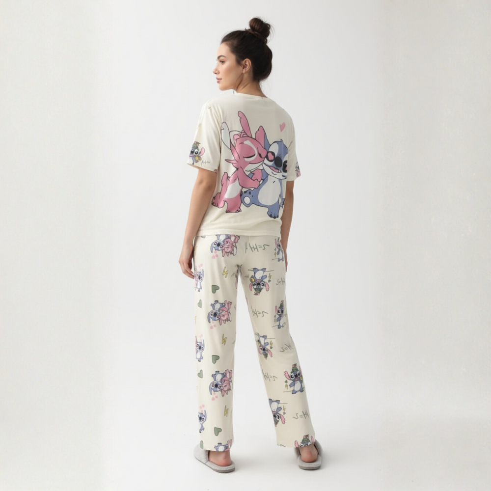 Women Short Sleeve Pajamas with All Over Character Print