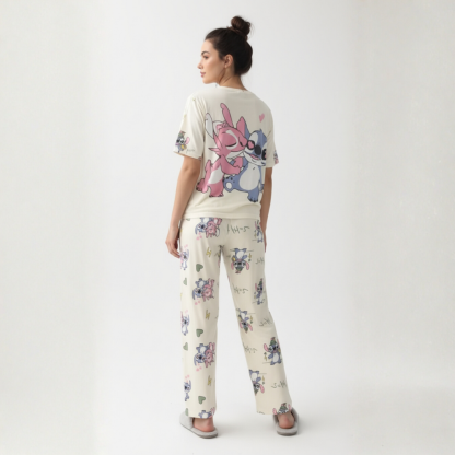 Women Short Sleeve Pajamas with All Over Character Print