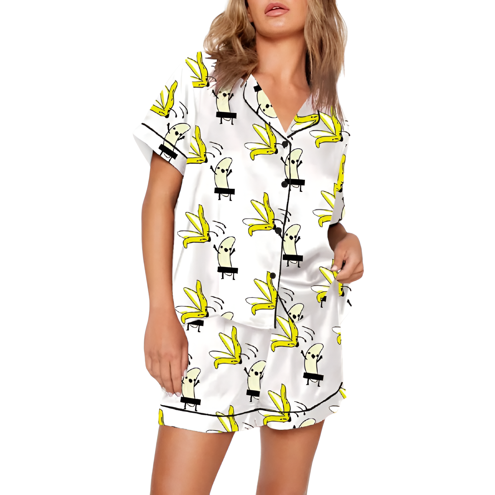 Banana Takes Off Clothes Print Pajama Set