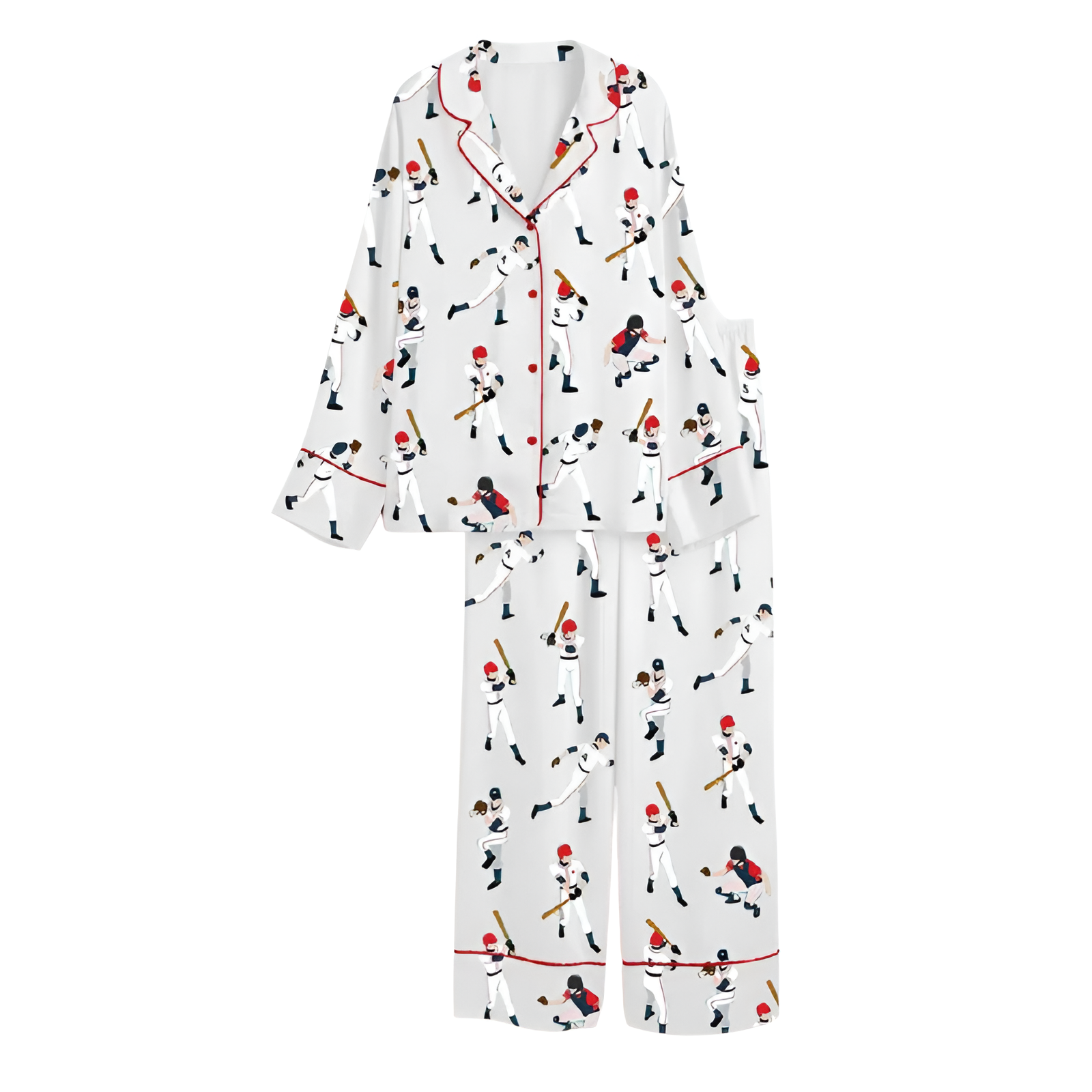 Baseball Player Print Satin Pajama Set