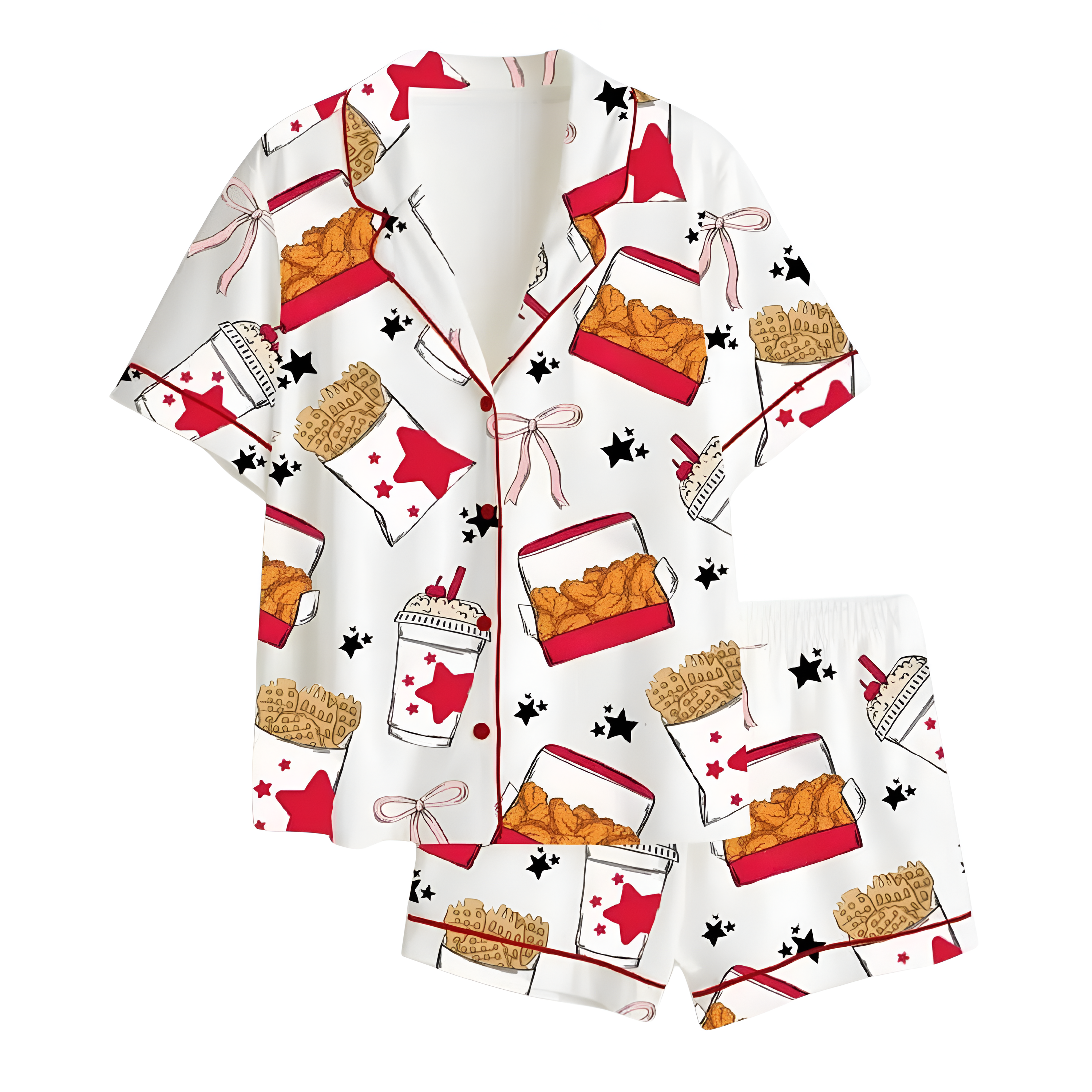 Pajama Set With Pink Bow And Snack Print