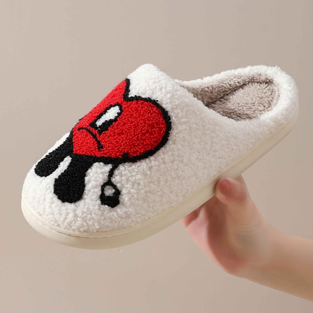 Heart Slippers Fluffy Bad Bunny Slippers | Winter Slides