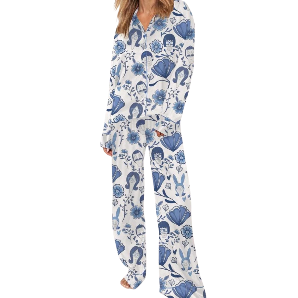 Chinoiserie Floral Bobs Burgers Satin Pajama Set