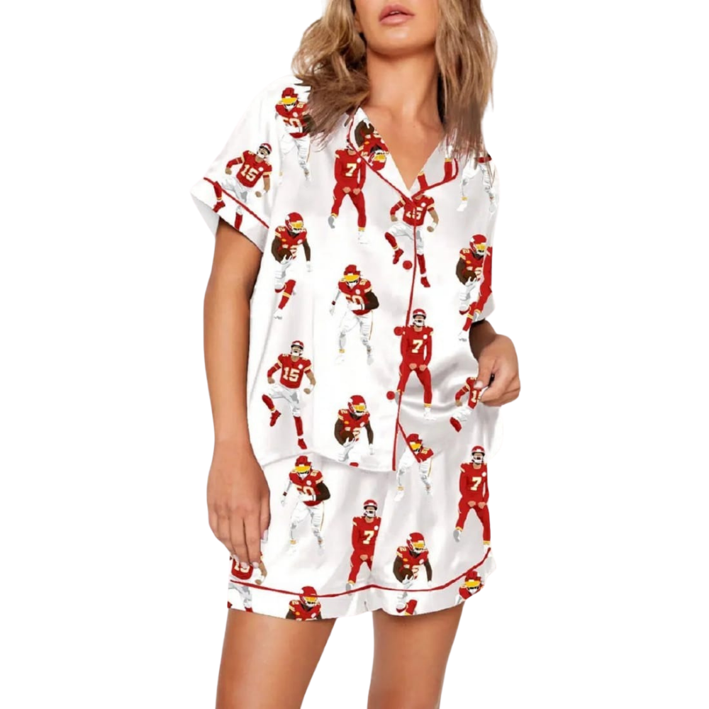 Kansas City Football Players Graphic Print Satin Pajama Set