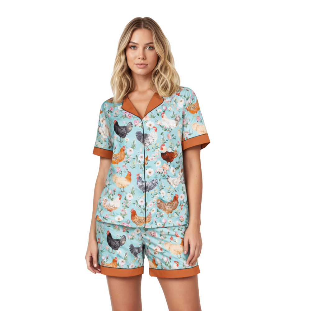 Floral Chicken Print Pajama Set