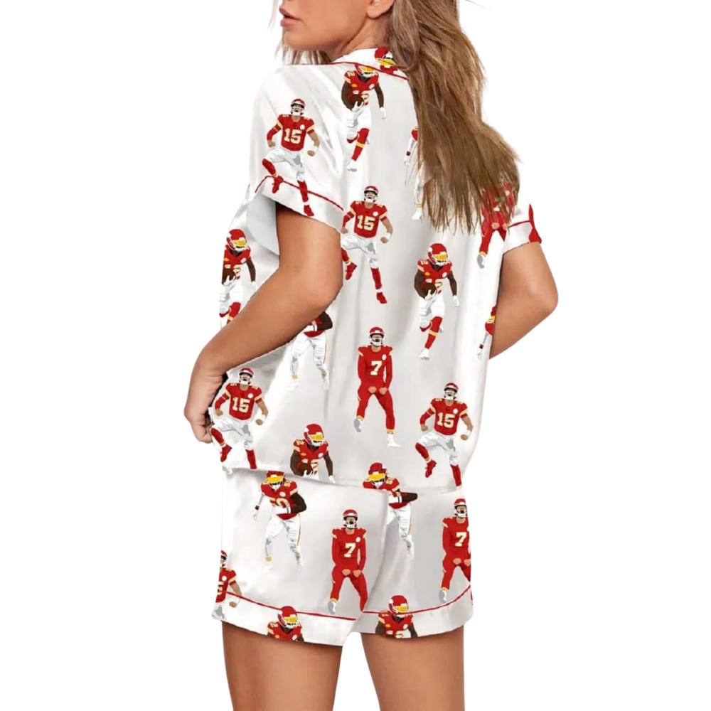 Kansas City Football Players Graphic Print Satin Pajama Set