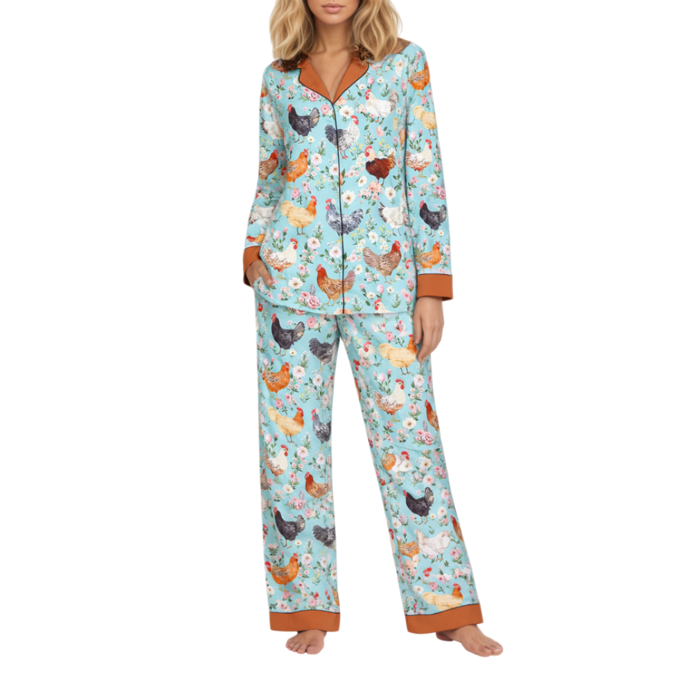 Floral Chicken Print Pajama Set