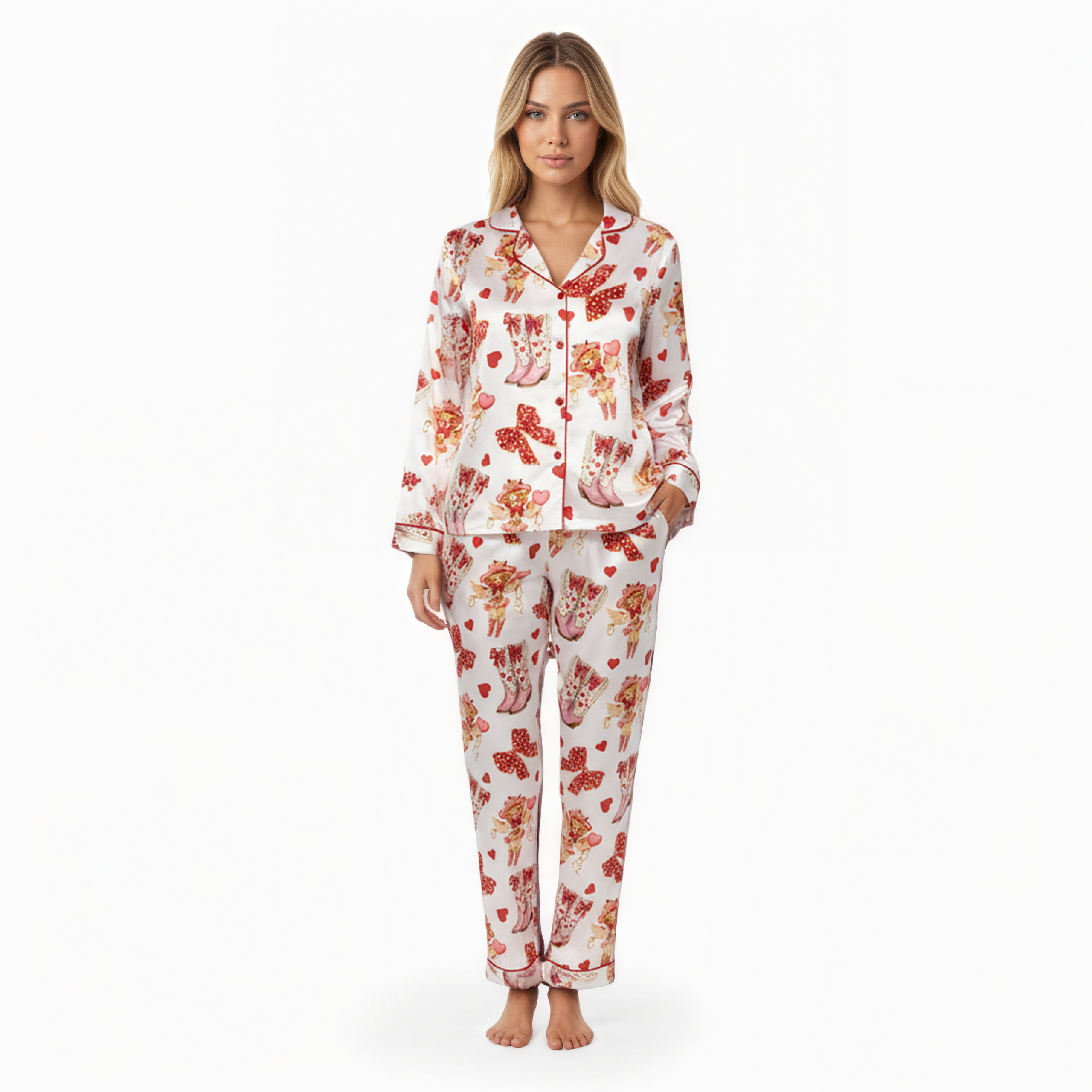 Howdy Cupid Valentine Print Satin Pajama Set