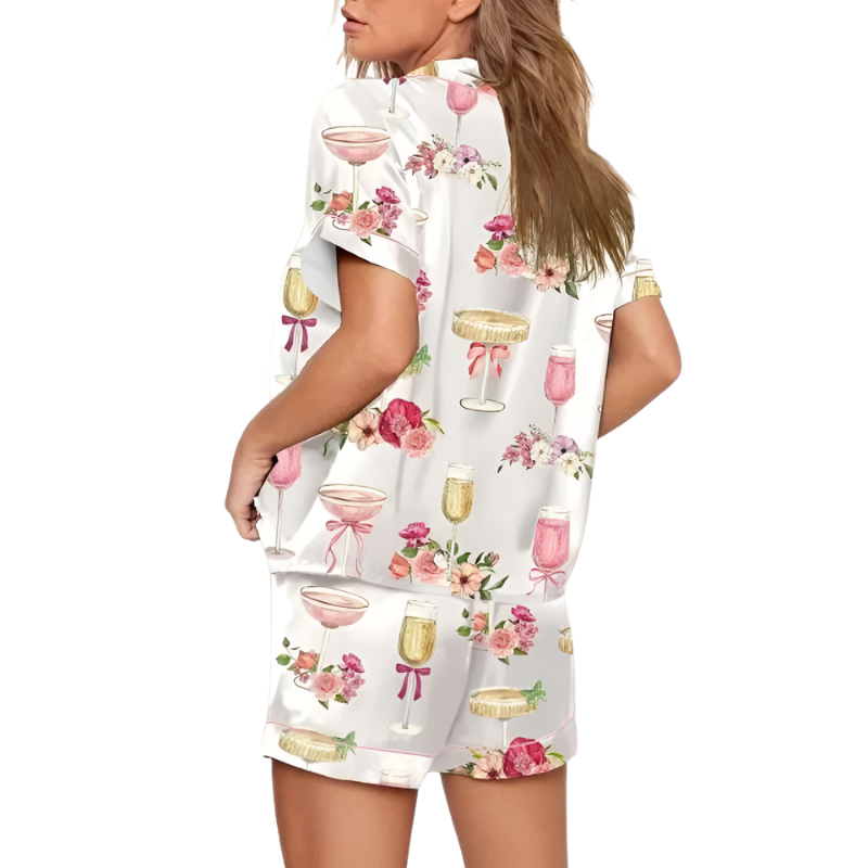 Valentine Petals And Prosecco Printed Pajama Set