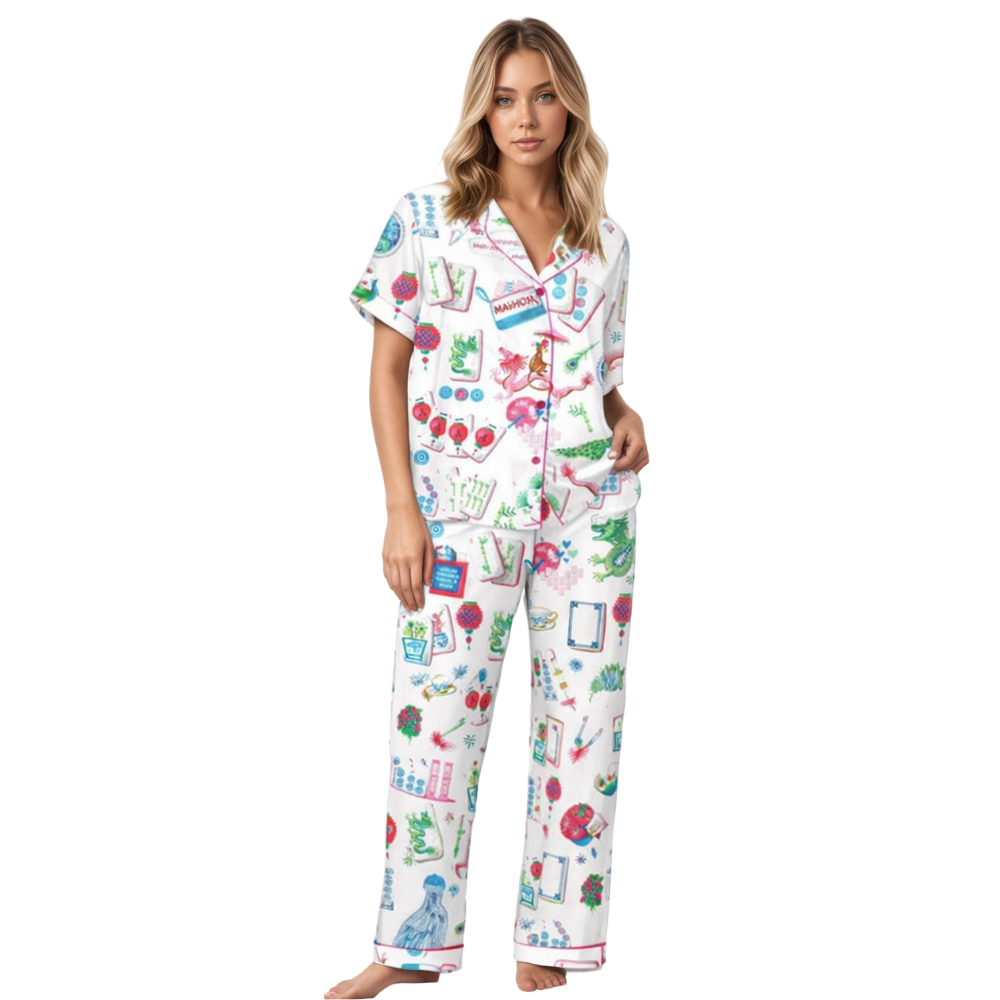 Chinoiserie Mahjong Satin Pajama Set