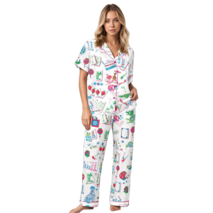 Chinoiserie Mahjong Satin Pajama Set