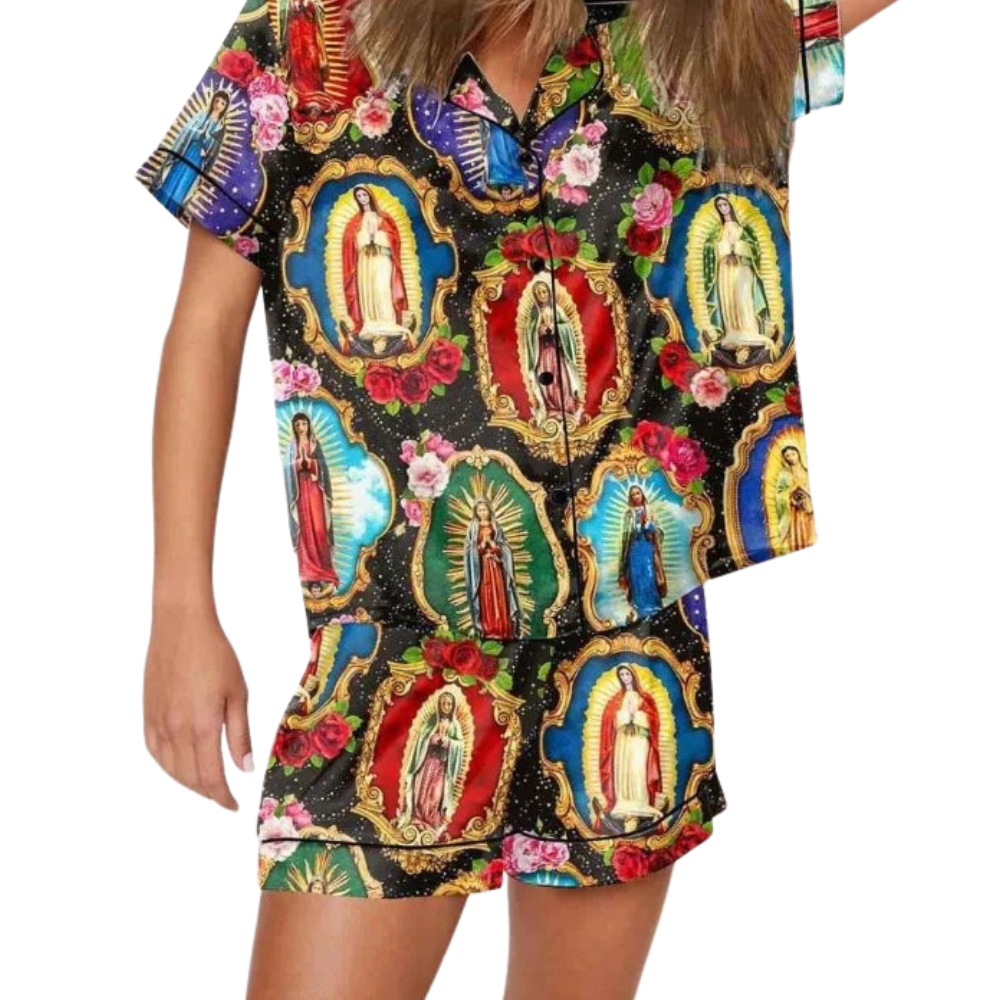 Our Lady Floral Themed Printed Pajama Set
