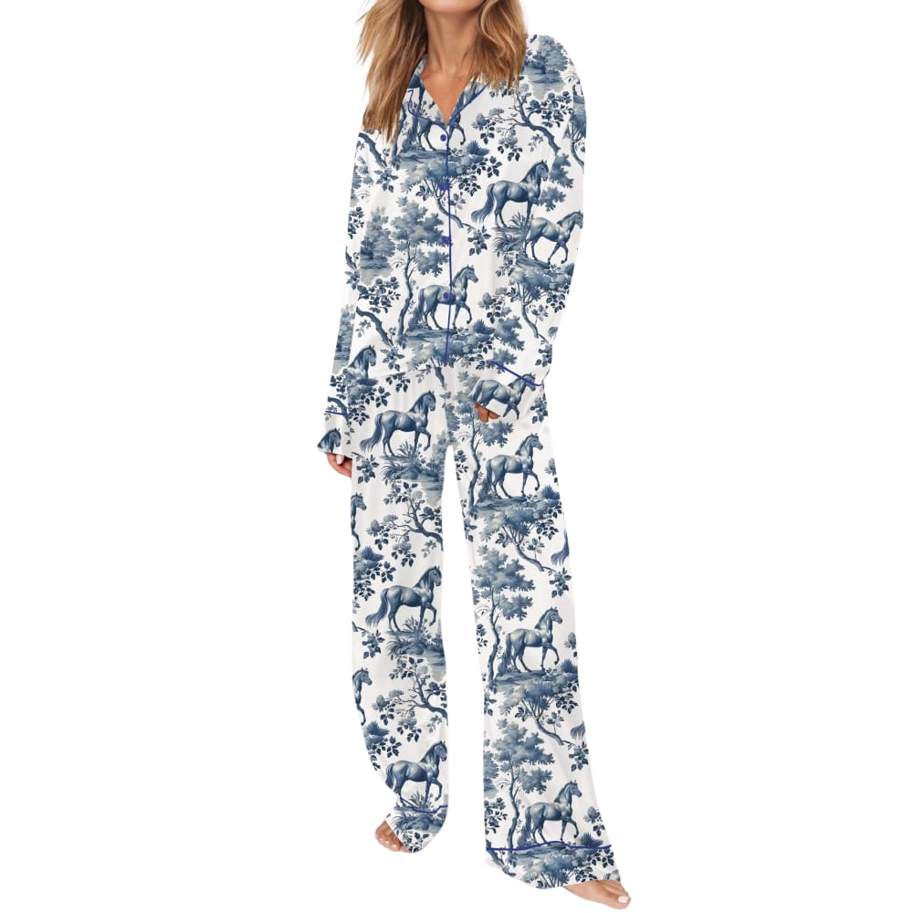 Horse Toile Printed Satin Pajama Set
