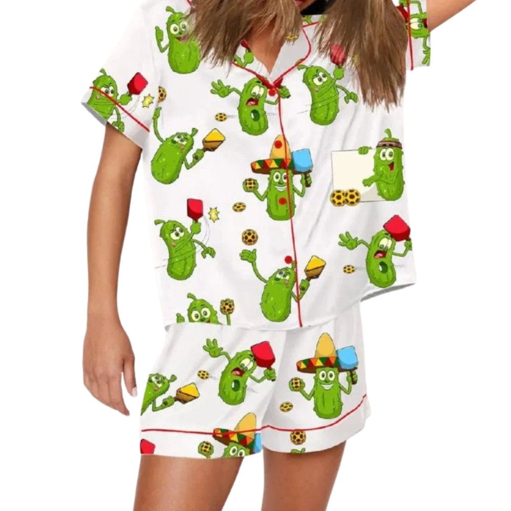 Pickleball Cartoon Printed Pajama Set