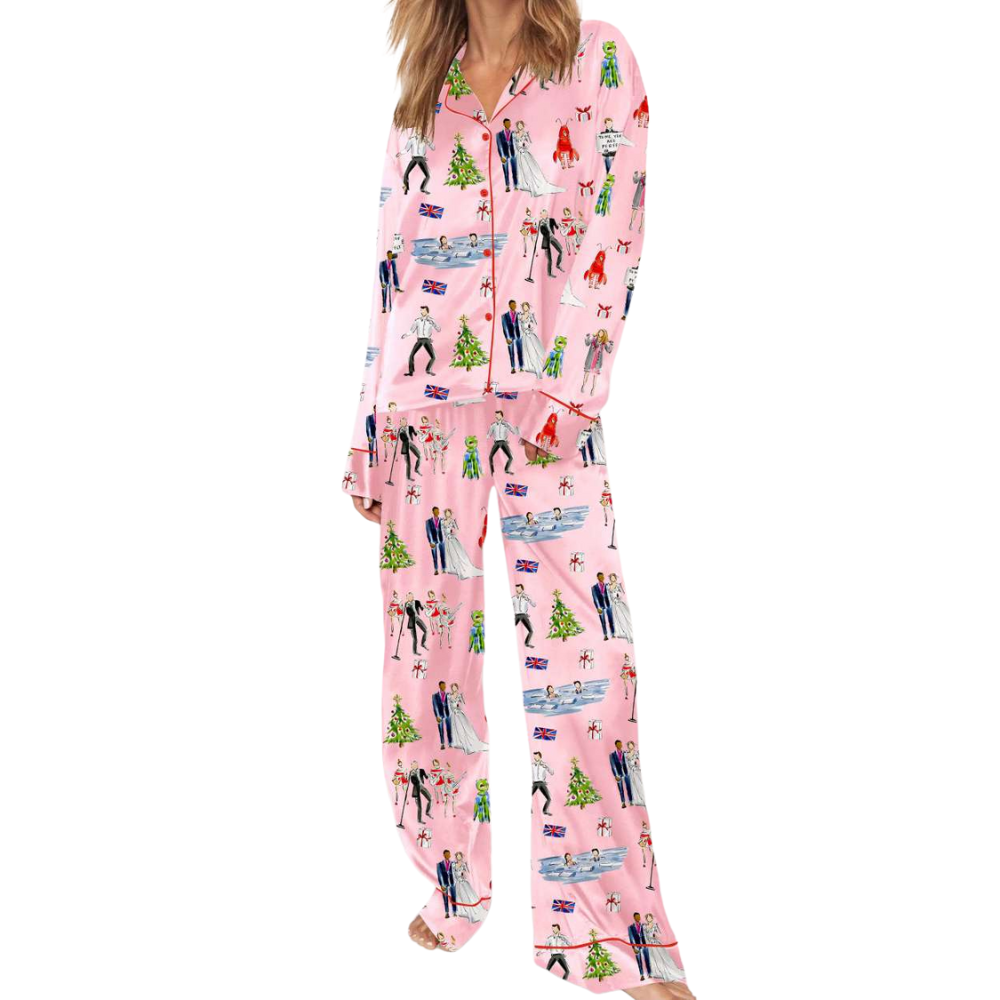 Christmas Funny Movie Printed Satin Pajama Set