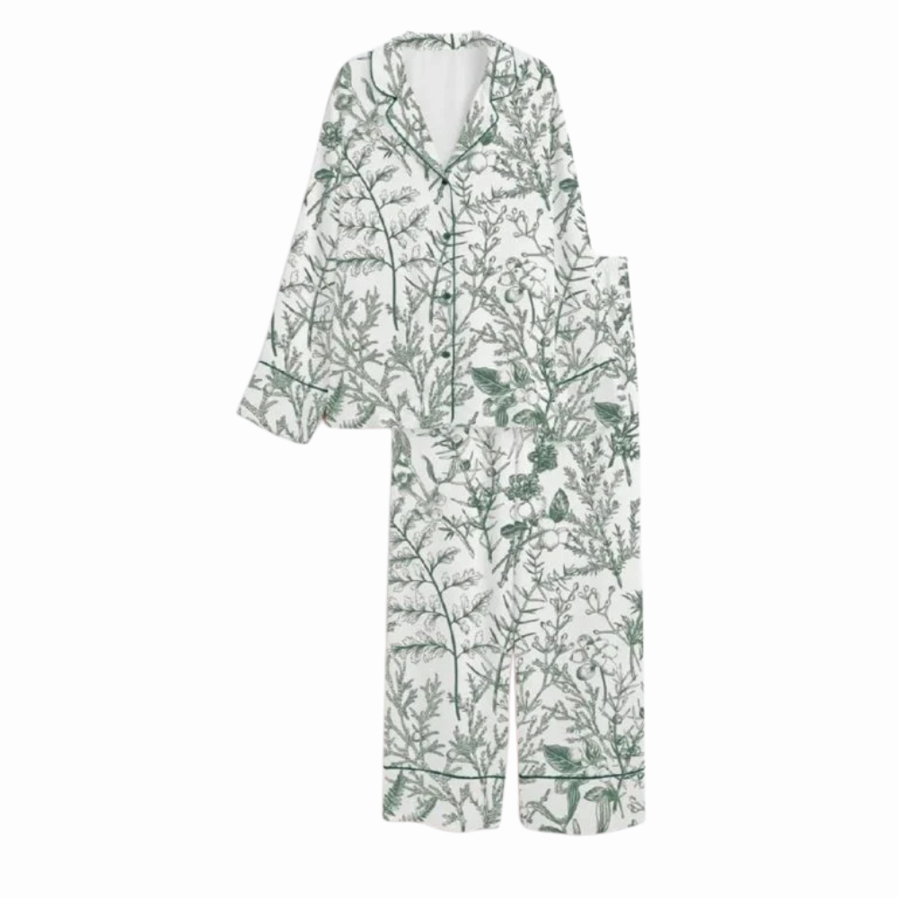 Botanical Sage Garden Satin Pajama Set