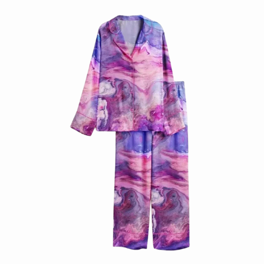 Elegant Purple Marble Satin Pajama Set