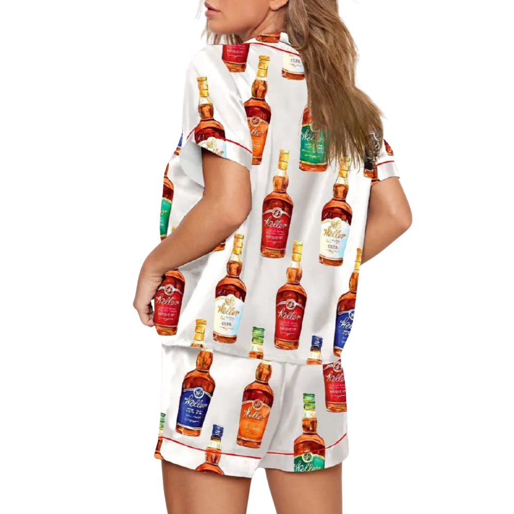 Party Pajama Set With Iconic Bottle Prints For Women