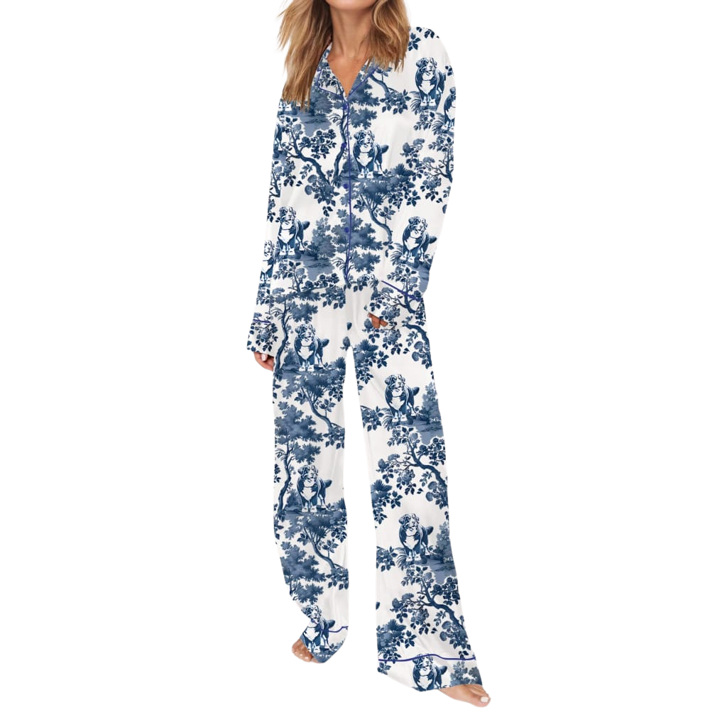 Dog Print Satin Pajama Sleepwear Set