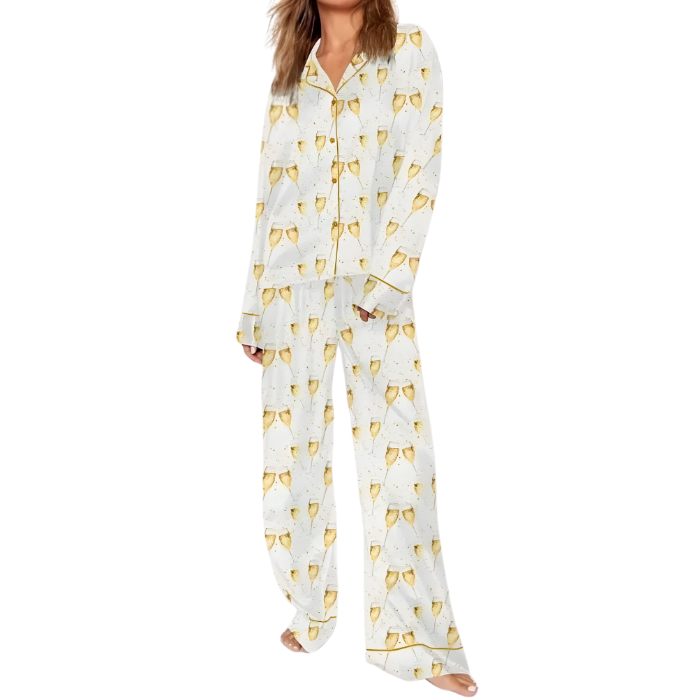 Elegant Cheers Pattern Sleepwear Pajama Set 