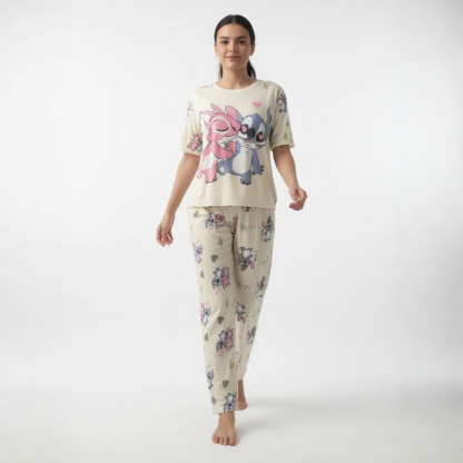 Women Short Sleeve Pajamas with All Over Character Print