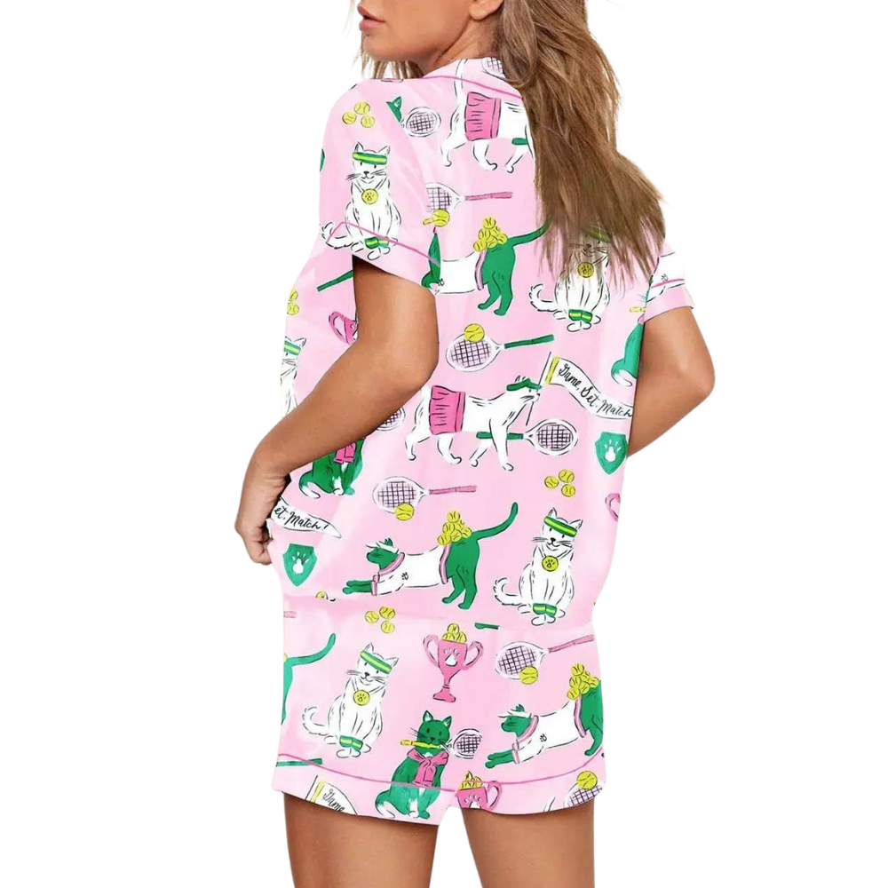 Funny Tennis And Cat Inspired Pajama Set