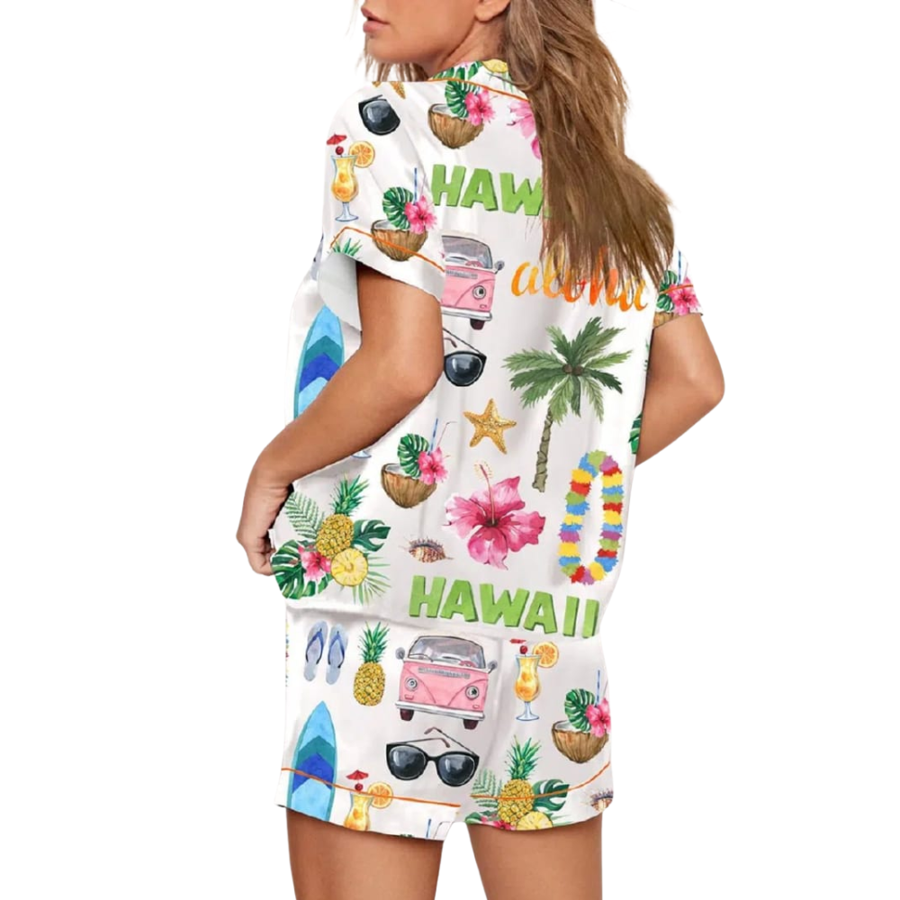 Hawaii Travel Print Satin Pajama Set