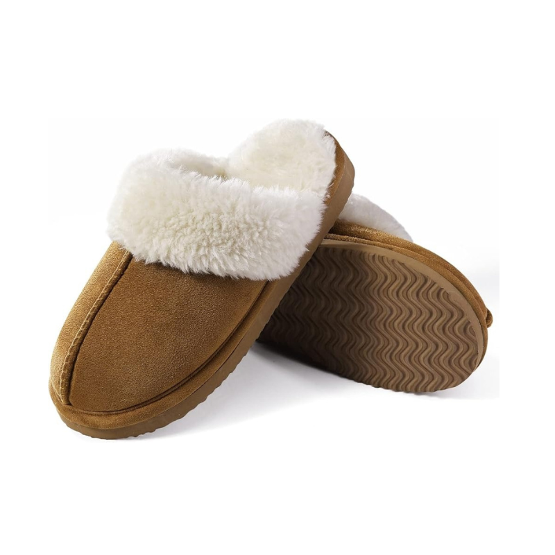 Faux Fur Lining Fuzzy Pull On Slippers With Memory Foam