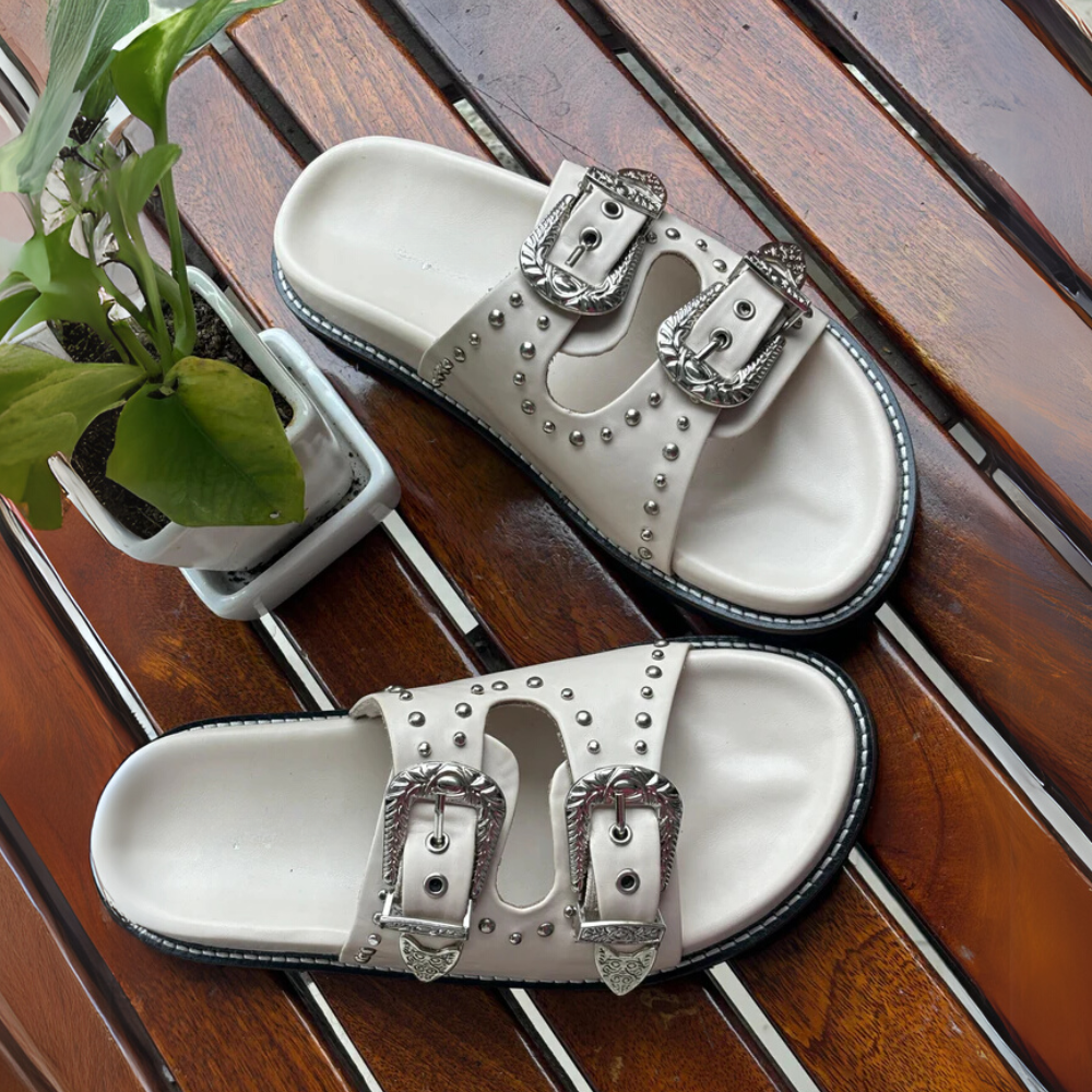 Silver Studded Buckled Sandals