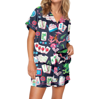 Chinoiserie Mahjong Satin Pajama Set