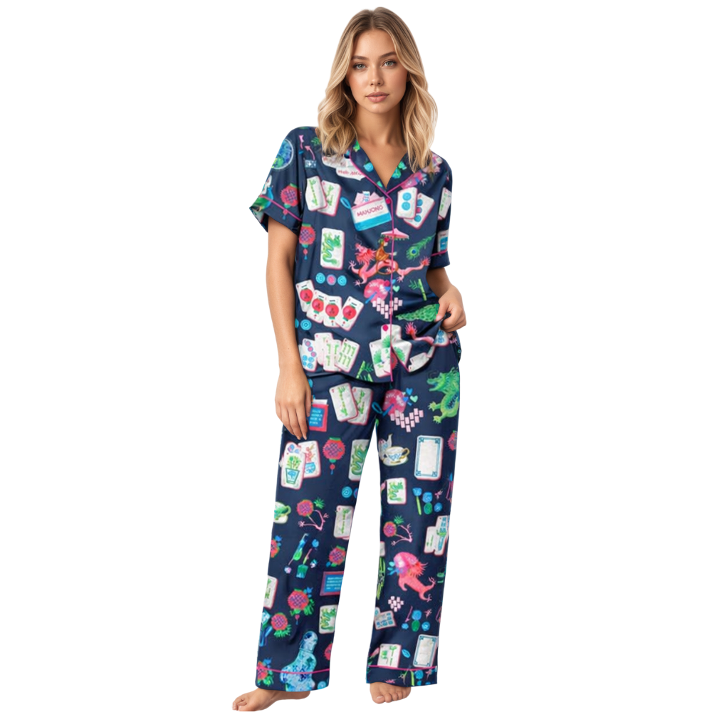 Chinoiserie Mahjong Satin Pajama Set