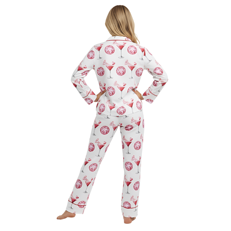 Valentines Day Satin Pajama Set With Glass Print