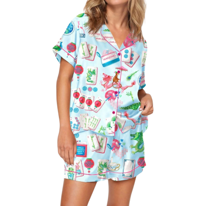 Chinoiserie Mahjong Satin Pajama Set