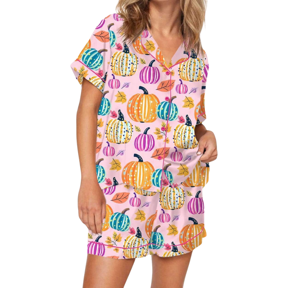 Fall Pumpkin Printed Pajama Set