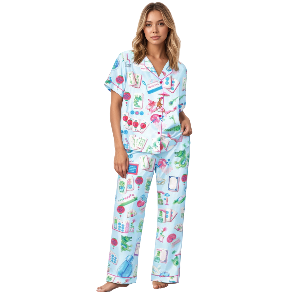 Chinoiserie Mahjong Satin Pajama Set
