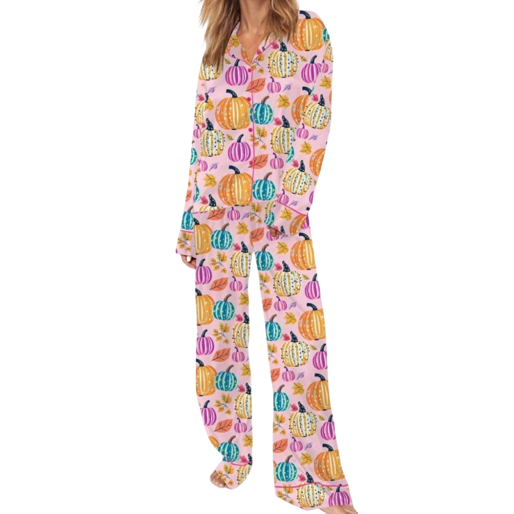 Fall Pumpkin Printed Pajama Set