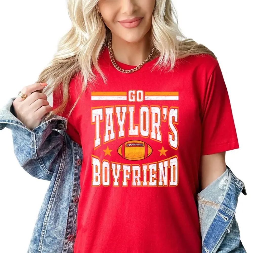 Go Taylor's Boyfriend Game Day Shirt - Funny Kansas City Football Sweatshirt - Travis Fan Fall Cropped Hoodie