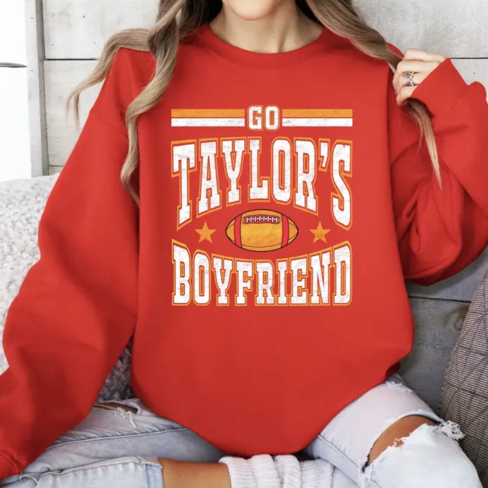 Go Taylor's Boyfriend Game Day Shirt - Funny Kansas City Football Sweatshirt - Travis Fan Fall Cropped Hoodie