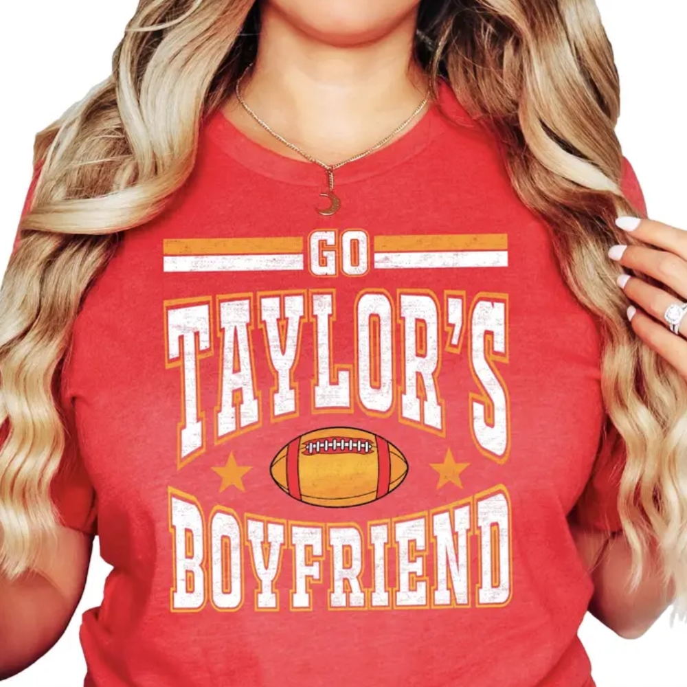 Go Taylor's Boyfriend Game Day Shirt - Funny Kansas City Football Sweatshirt - Travis Fan Fall Cropped Hoodie