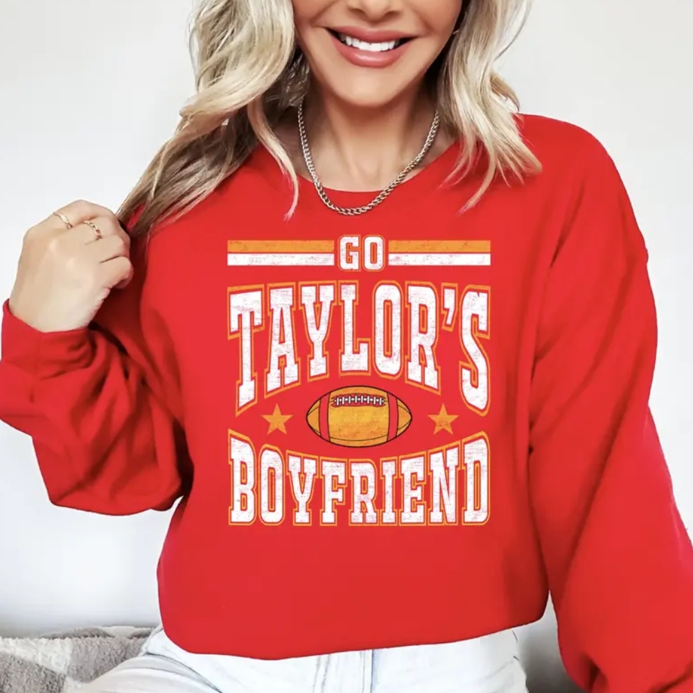 Go Taylor's Boyfriend Game Day Shirt - Funny Kansas City Football Sweatshirt - Travis Fan Fall Cropped Hoodie