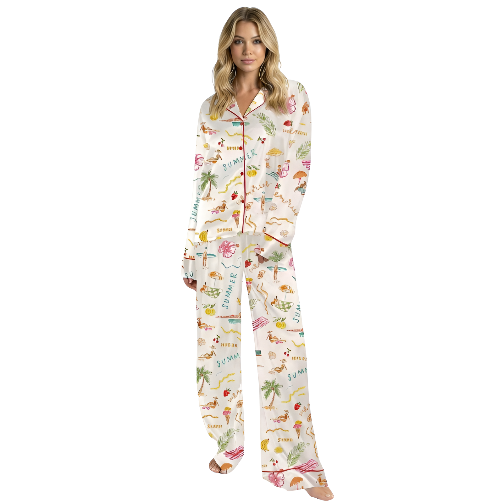 Tropical Trees Pajama Set With Fruity Glass And Summer Vibes