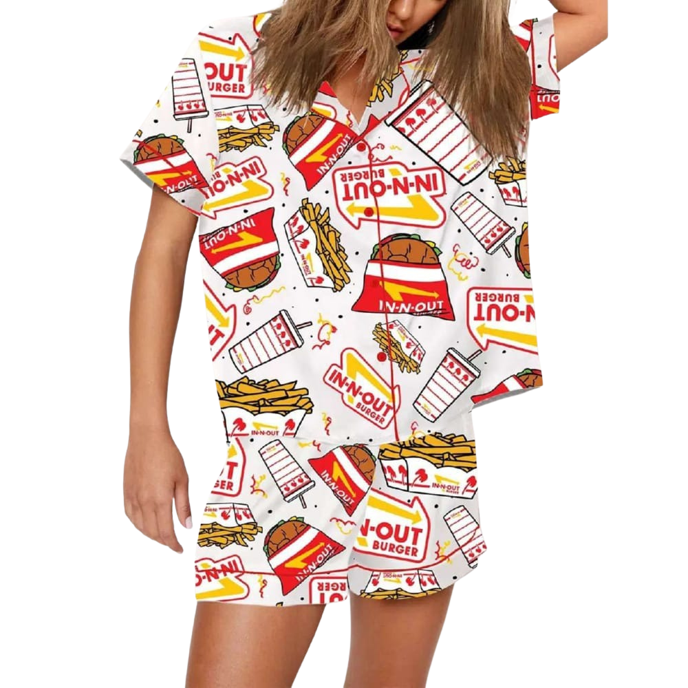 In N Out Burger Letter Print Pajama Set