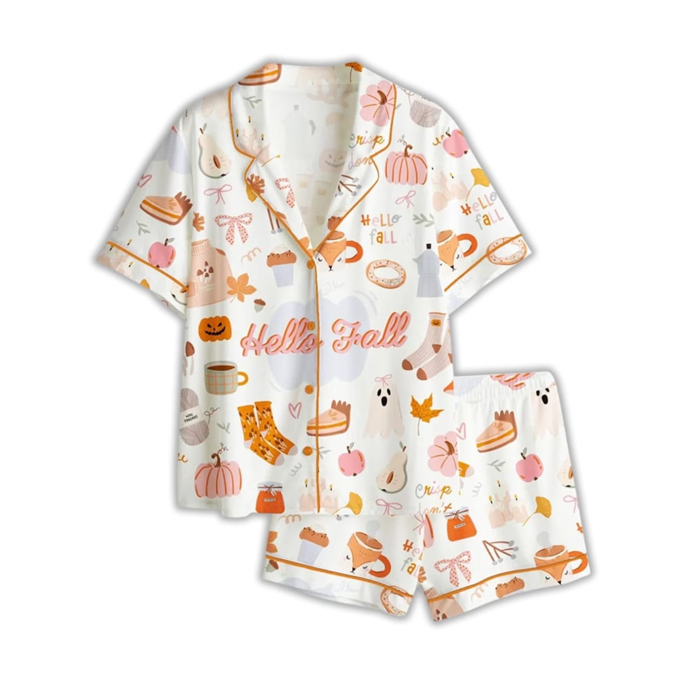 Hello Fall Printed Shirt And Shorts Sleepwear Set For Women