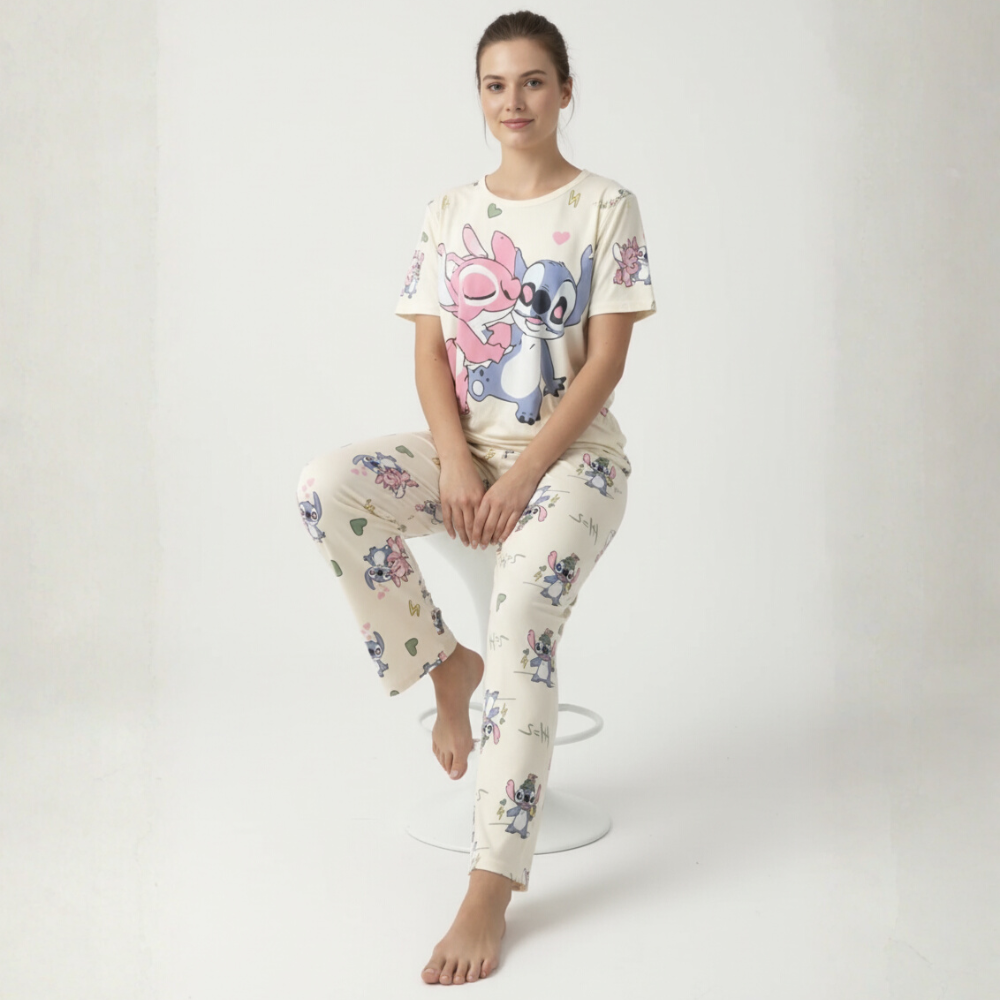 Women Short Sleeve Pajamas with All Over Character Print