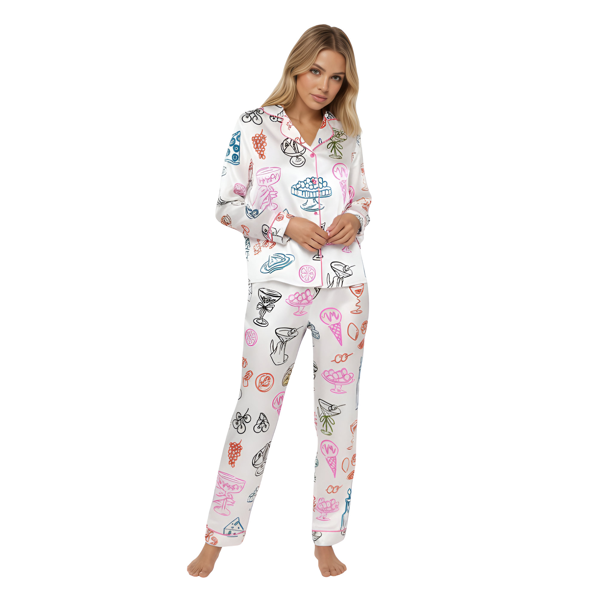 Italian Food And Drink Themed Printed Pajama Set