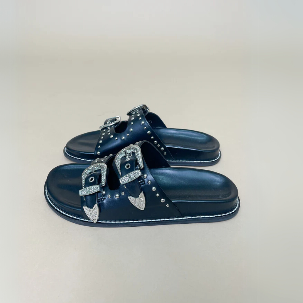 Silver Studded Buckled Sandals